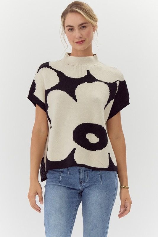 BIG FLOWER PRINT KNIT DOLMAN SLEEVE TOP