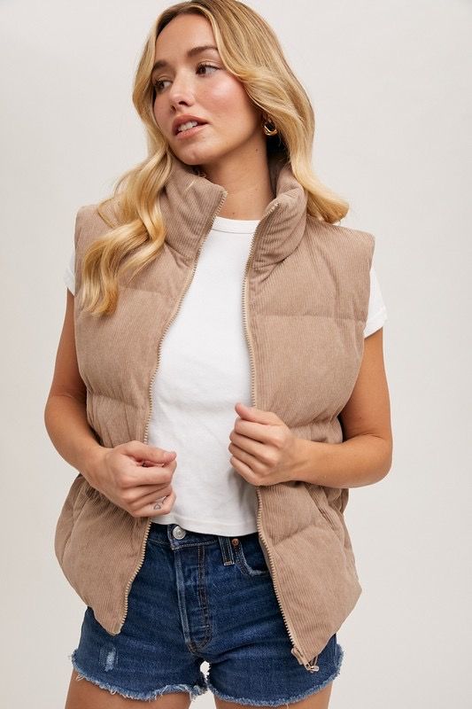 CORDUROY PUFFER VEST MUSHROOM