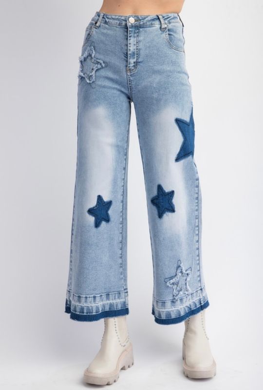 WASHED STAR PATCH DENIM PANTS