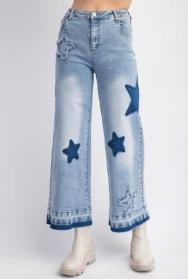 WASHED STAR PATCH DENIM PANTS