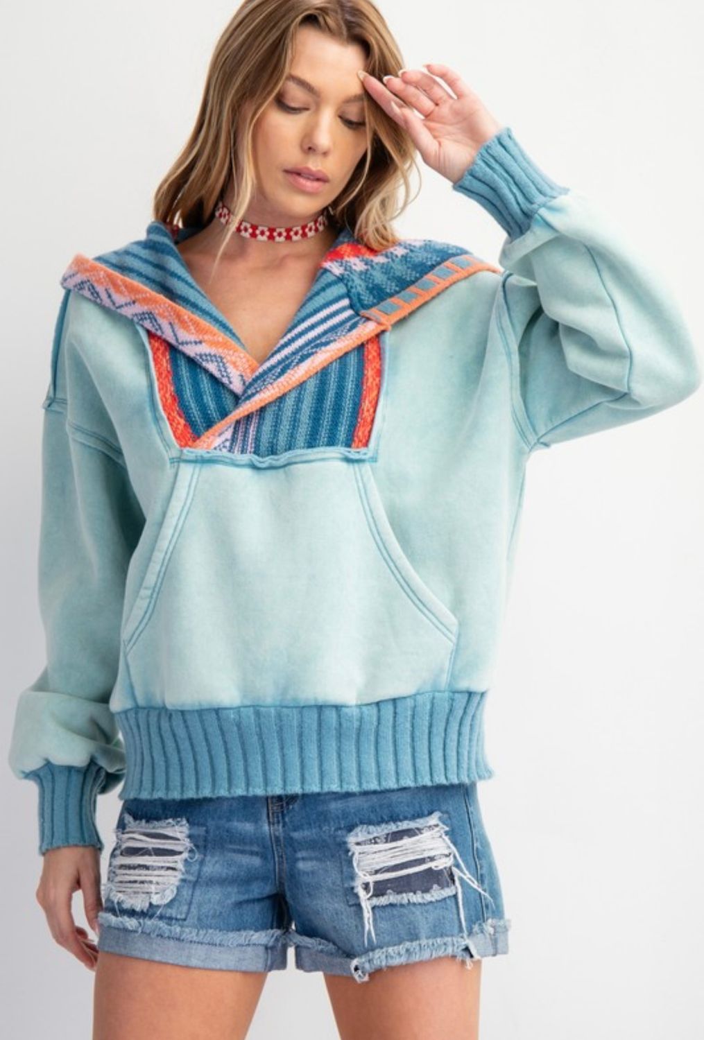 WASHED MULTI COLOR THREAD HOODIE