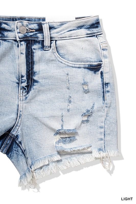ACID WASHED DISTRESSED DENIM SHORTS