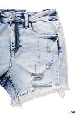 ACID WASHED DISTRESSED DENIM SHORTS