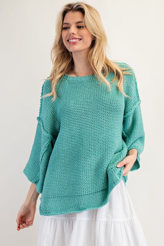 PLUS SIZE KNIT BOXY SWEATER SEAFOAM