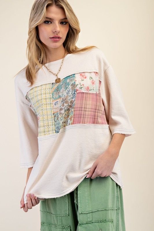 PLUS SIZE MIXED PRINT TOP