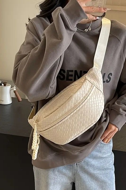 VEGAN LEATHER WOVEN CROSSBODY OFF WHITE