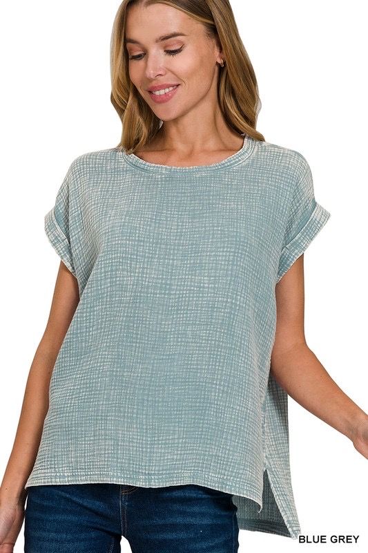 ACID WASH GAUZE TOP