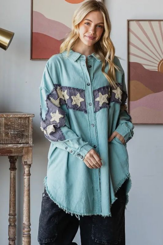 WASHED STAR PATCH OVERSIZED SHACKET