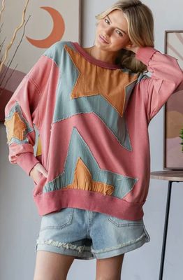 MINERAL WASH STAR PATCH PULLOVER