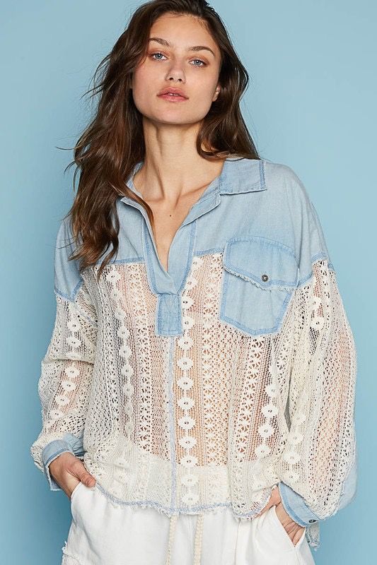 DENIM AND LACE TOP