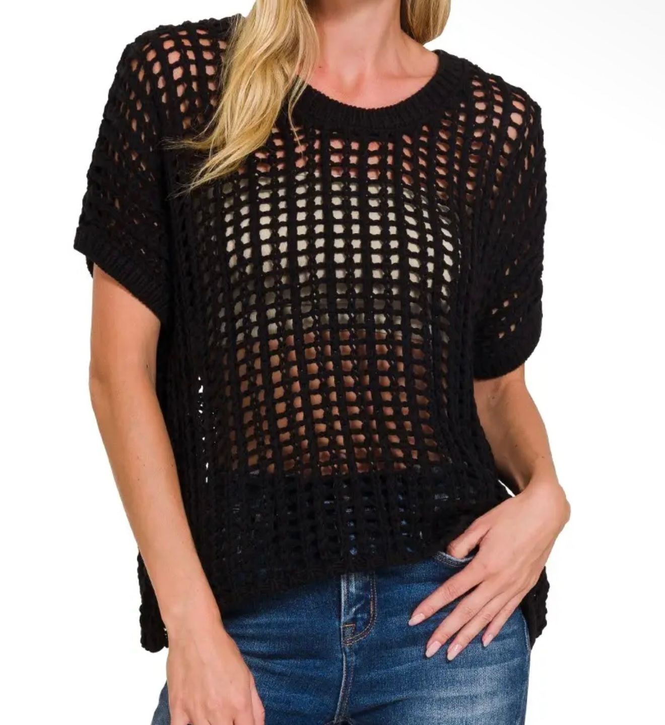 BLACK CROCHET SWEATER