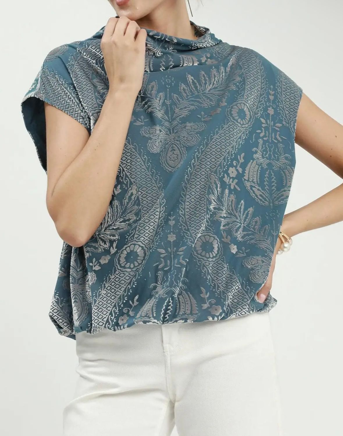 DUSTY TEAL VELVET TOP