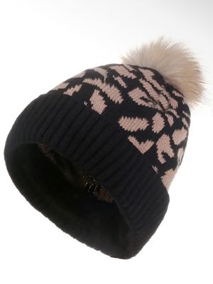 LEOPARD POM POM BEANIE