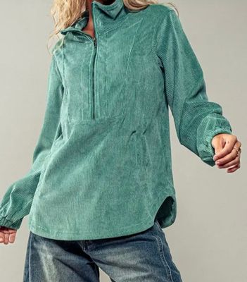 JADE CORDUROY HALF ZIP PULLOVER