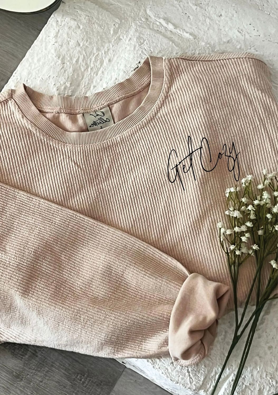 GET COZY MINERAL LATTE RIBBED SWEATSHIRT