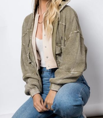 SAGE HEAVY WAFFLE KNIT HODDIE JACKET