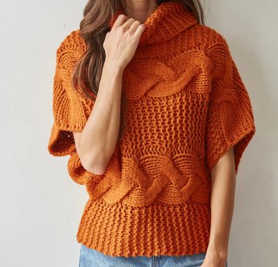 CHUNKY CABLE KNIT BURNT ORANGE SWEATER