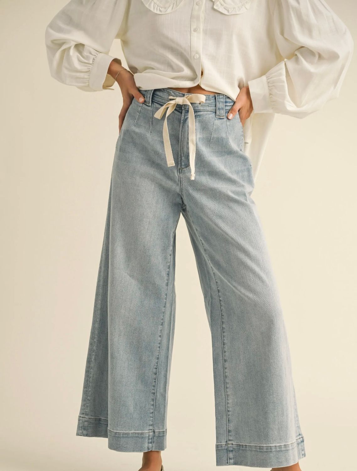 WASHED DENIM TIE FRONT RELAXED FIT