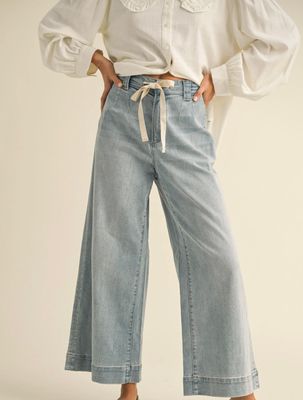 WASHED DENIM TIE FRONT RELAXED FIT