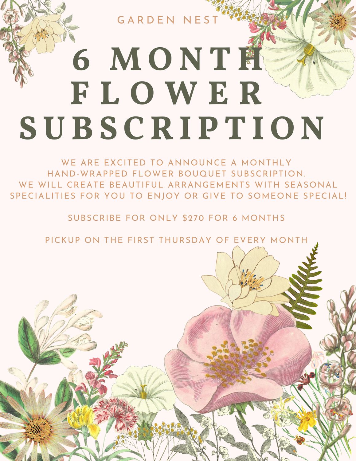 6 Month Flower Subscription, DATE: 6 Month