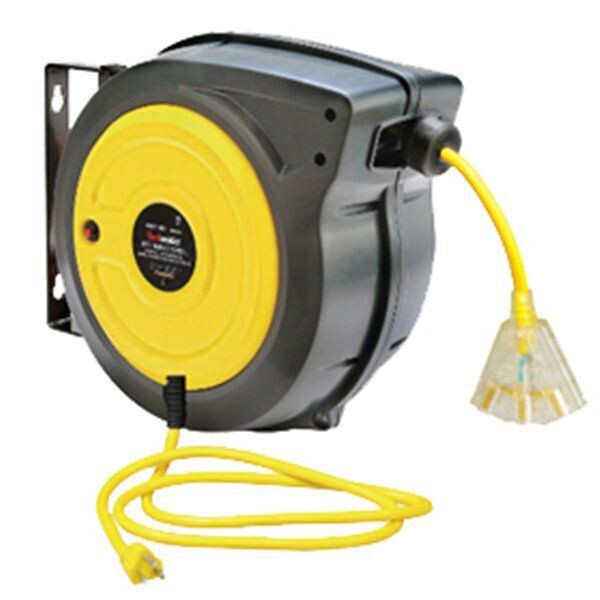 Dévidoir rétractable fermé; électrique fermé; longueur 65'; spécifications 12AWG 15A 125V (3 prises)