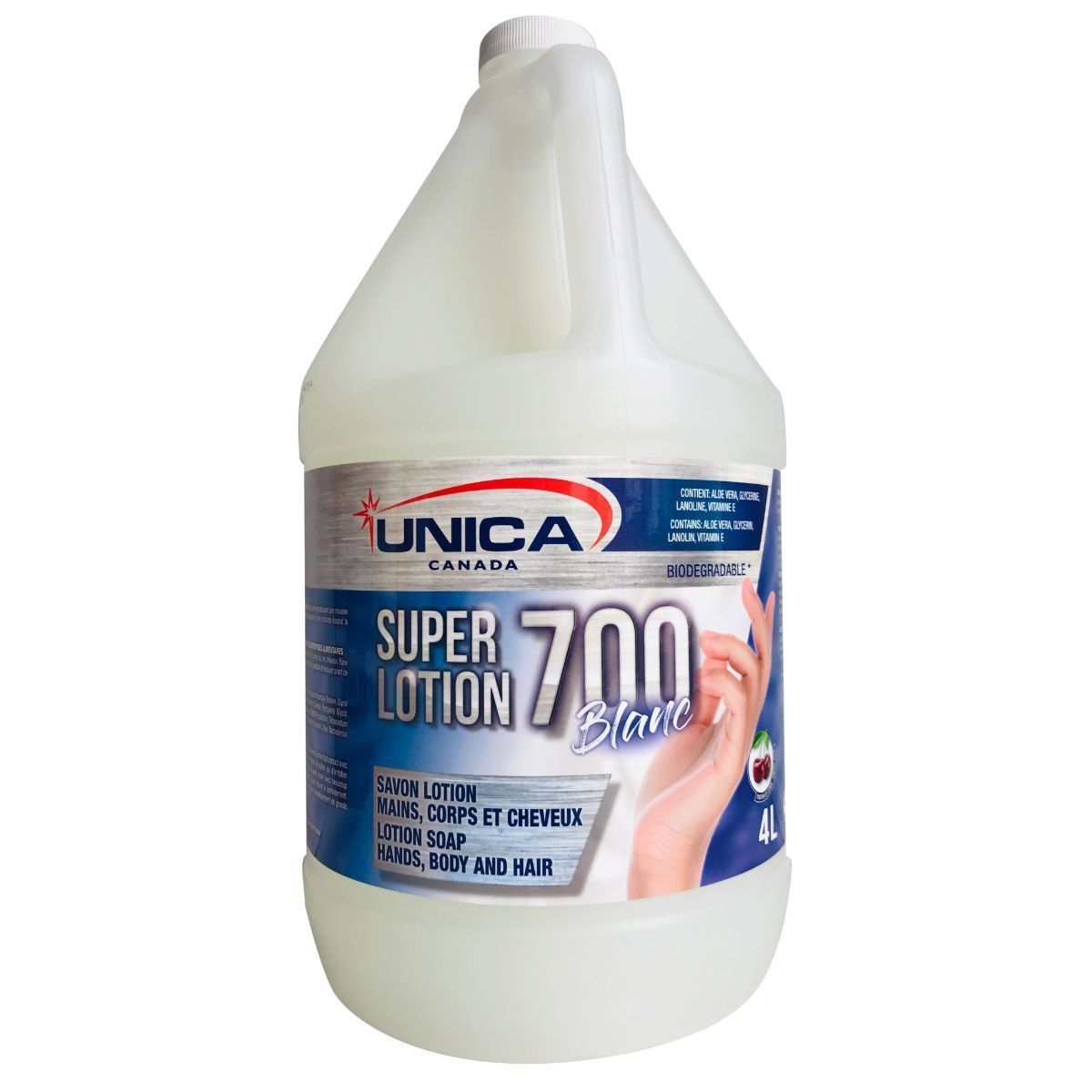 UNICA SUPER LOTION 700 BLANC
SAVON LOTION MAIN, CORPS ET CHEVEUX 4L