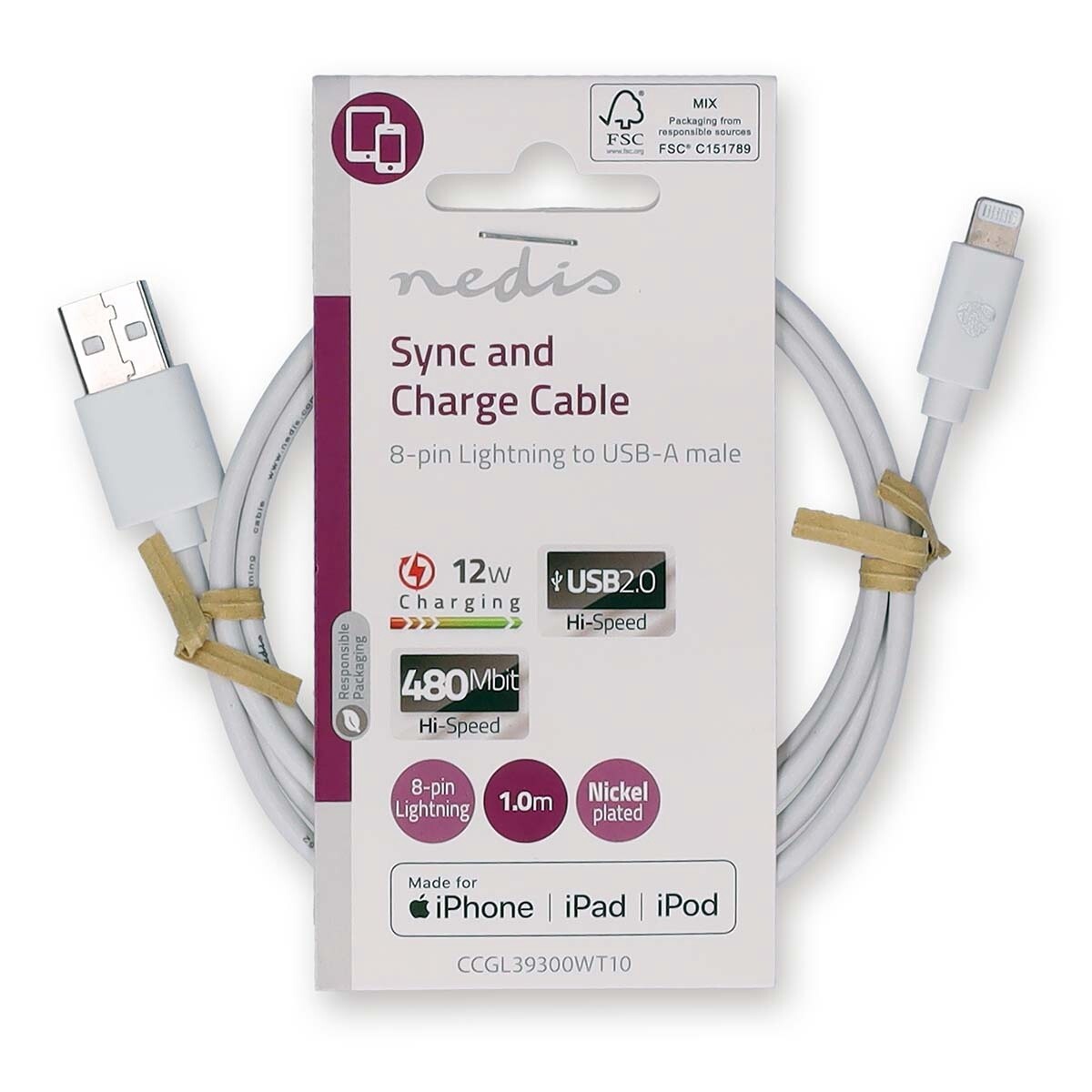 Nedis USB-Lightning Cable, 12w 1m