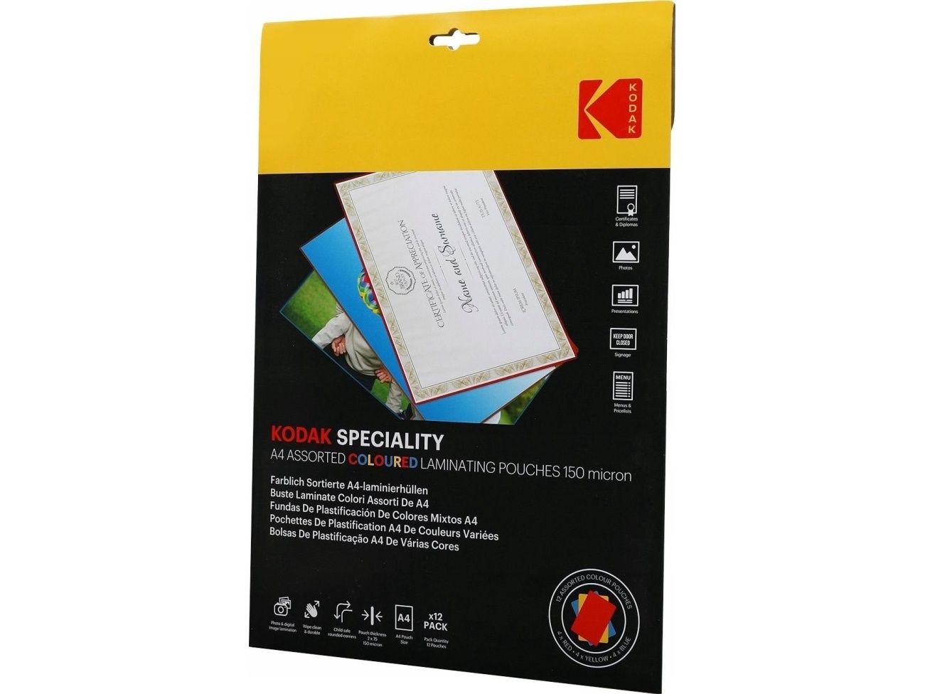 Kodak A4 Assorted COLOURED Laminating Pouches
