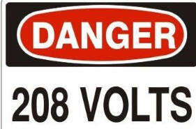 Danger 208 Volts, Color: AV, Size: 3x5