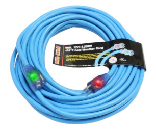 Sub Zero 12/3 SJEOW Lighted Extention Cord, Color: Blue, Size: 50&#39;