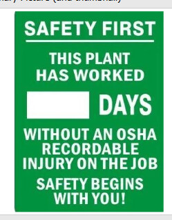 Safety First this Plant _ Days without Incident / Recordable, Color: Alum, Size: 20x28