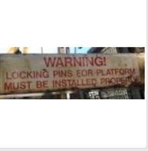 Warning improper instalation of locking pins could cause serious injury or death