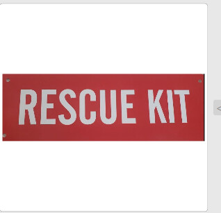 Rescue Kit Red and White Sign, Color: Alum Placard, Size: 12x4