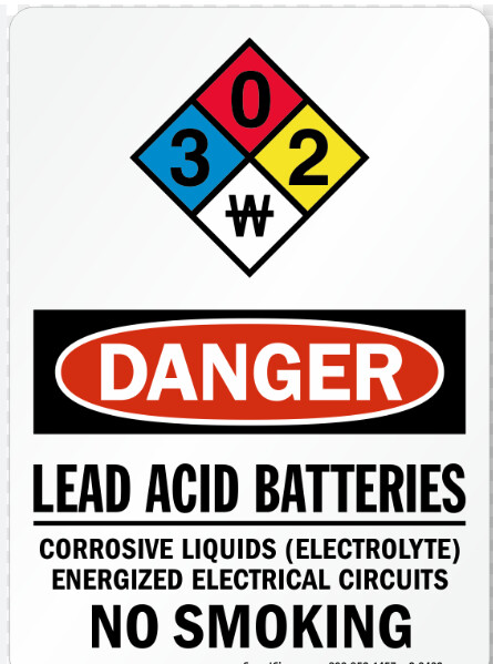 Danger Battery Acid w/Hazard Rating, Size: 5x7