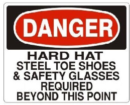 Danger Hard Hat, Steel toe shoe, Color: Aluminium, Size: 10x14