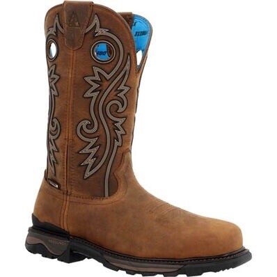 Rocky Carbon 6 Brown &amp; Tan Carbon Toe Waterproof Western Boot-DC