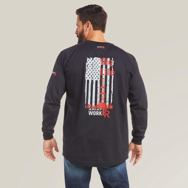 Ariat Men&#39;s FR Air Rig Life Graphic Shirt, Color: Black, Size: S, Style: Graphic
