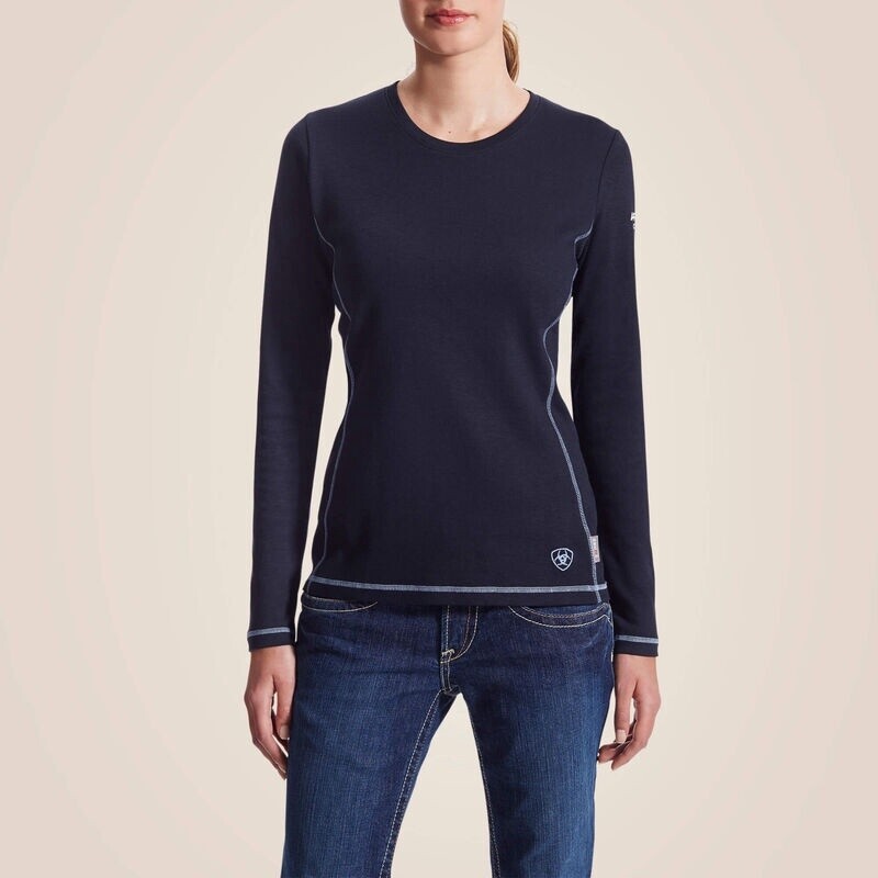 Ariat Women&#39;s FR Polartec PowerDry Top-DC, Color: Navy-DC, Size: L