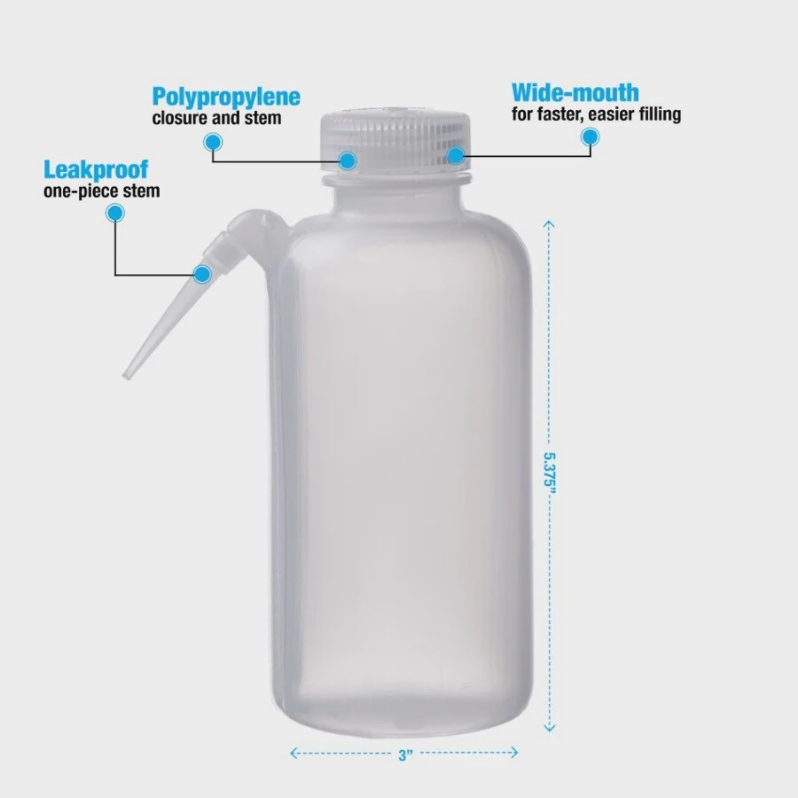 Wash Bottle, LDPE, Wide Mouth, 16 oz/500mL