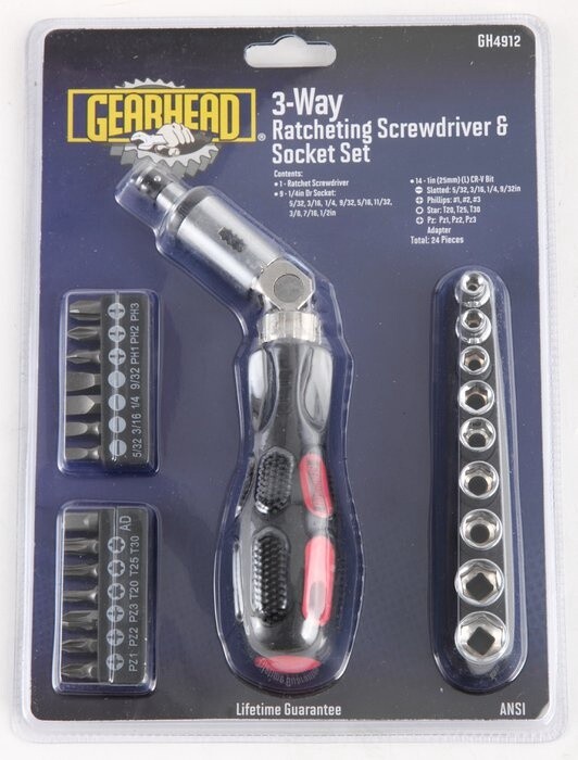 Gearhead 3 Way Ratcheting Screwdriver