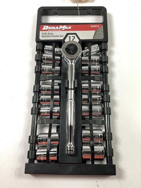 DuraMax 17 Piece 1/2&quot; Drive Ratchet Hangle &amp; socket Set