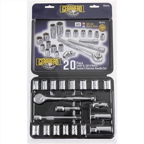 Gearhead 20 Piece 3/8&quot; Drive SAE &amp; Metric Socket &amp; Ratchet Handle Set