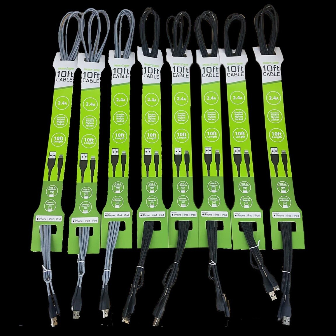 Gadget Gear Braided Nylon Charger Cable, Model: Iphone: 10&#39; 2.4A USB to Lightning