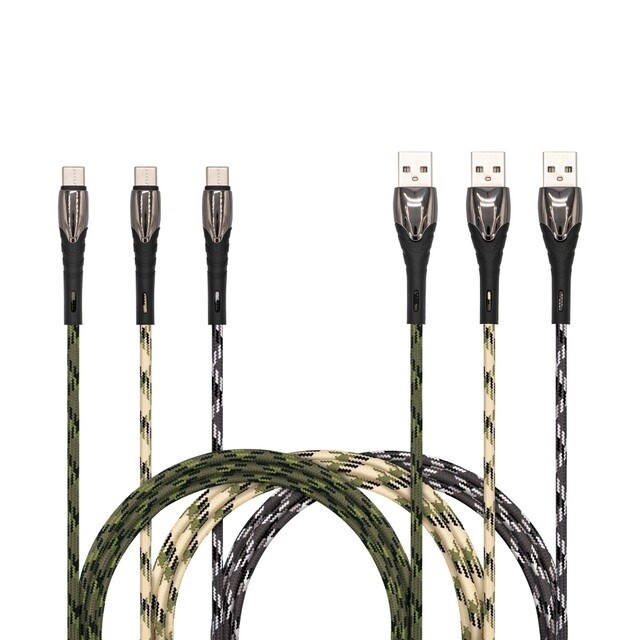 Tough Connect 10&#39; Premium Camo Braided Charger Cable, Color: Assorted Camo, Model: USB Type C: USB to USB Type C