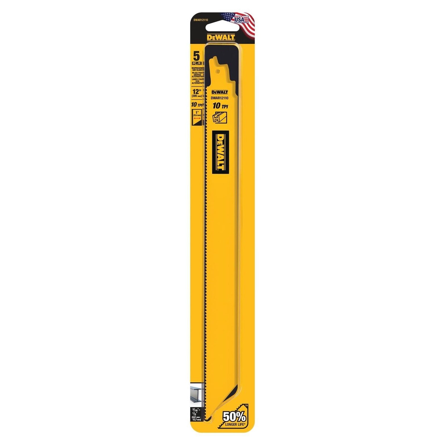 Dewalt Reciprocating Saw Blades, Model: 5 Piece: 12&quot; 10TPI, Category: Saw Blades