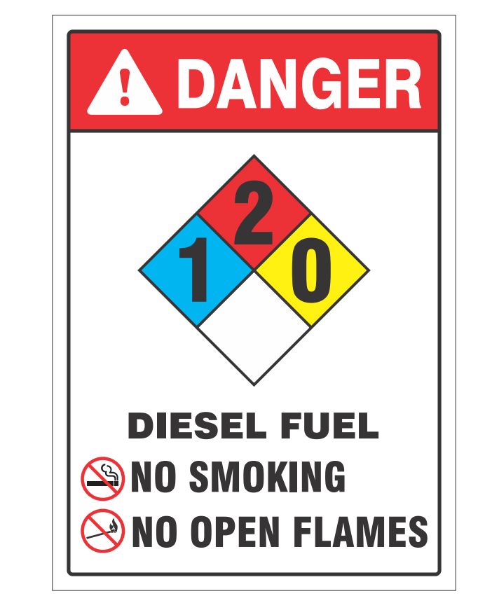 Danger Diesel Fuel w/Hazard Diagram, Color: AV, Size: 7x10