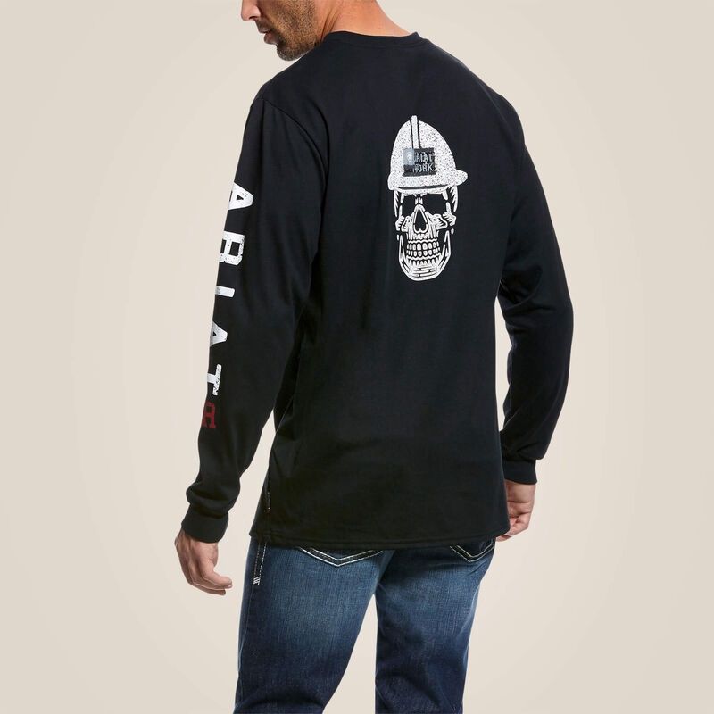 Ariat Men&#39;s FR Roughneck Skull Logo Shirt, Color: Black, Size: L, Style: Graphic