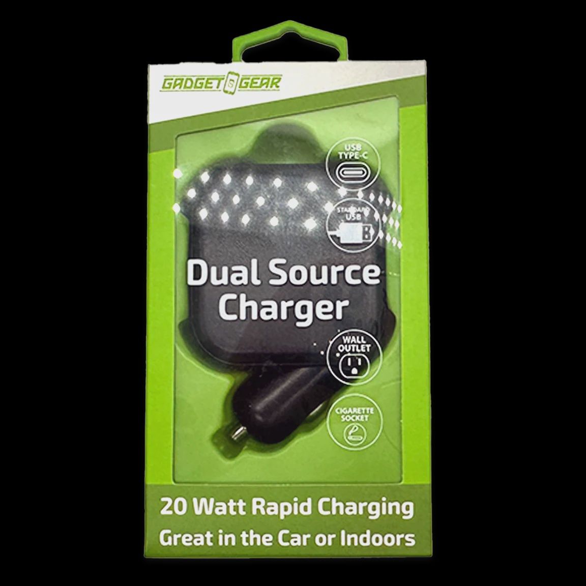 Gadget Gear USB Dual Source Charger, Color: Black