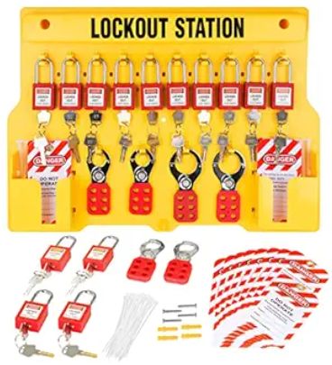 Tradesafe 14 Lock Lockout Tagout Station, Color: Yellow