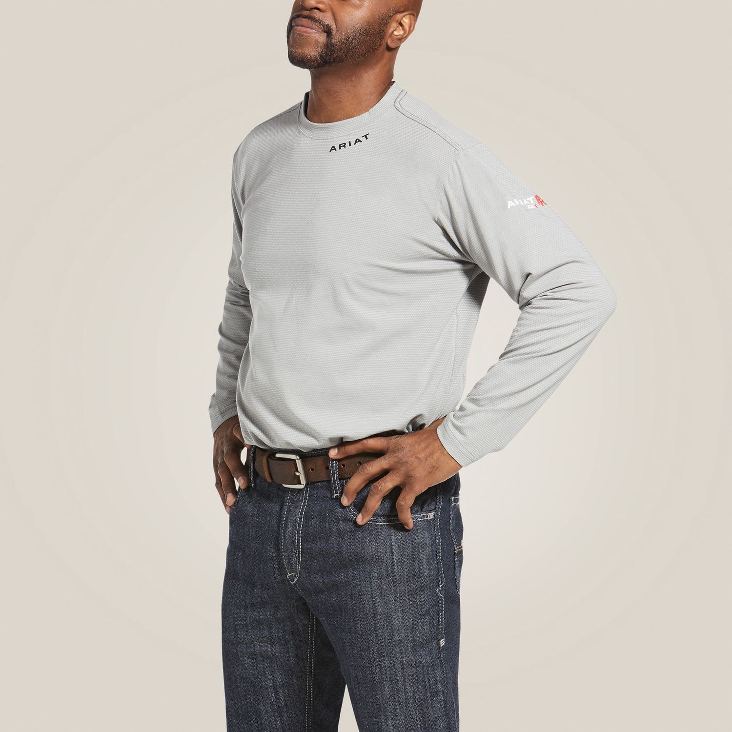 Ariat Men&#39;s Baselayer T-Shirt, Color: Silver Fox, Size: S, Style: Crew